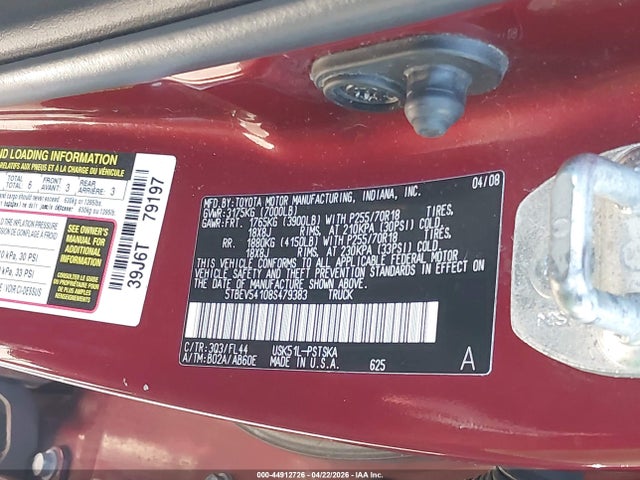 44912726 :رقم المزاد ، 5TBEV54108S479383 vin ، 2008 Toyota Tundra Base 5.7l V8 مزاد بيع