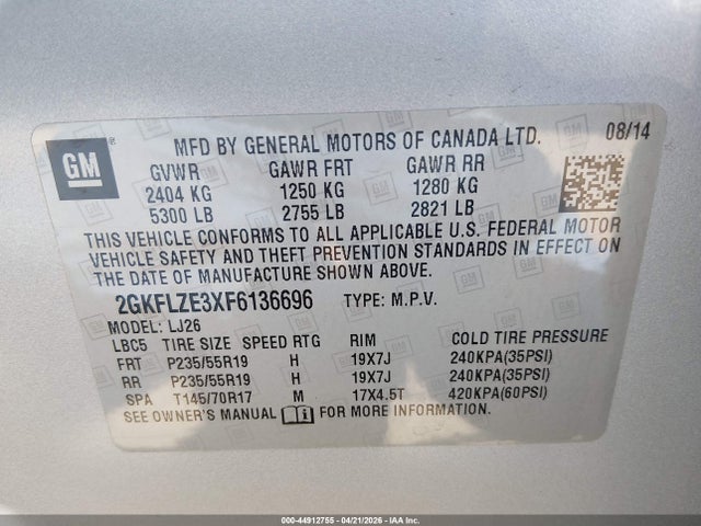 Продаж на аукціоні авто 2015 Gmc Terrain Denali, vin: 2GKFLZE3XF6136696, номер лоту: 44912755