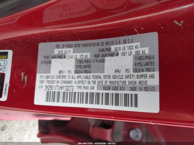 44912760 :رقم المزاد ، 3MZBN1V7XHM132372 vin ، 2017 Mazda Mazda3 Touring مزاد بيع