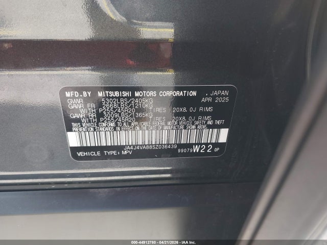Продаж на аукціоні авто 2025 Mitsubishi Outlander Se 2.5 S-awc/trail Edition S-awc, vin: JA4J4VA88SZ036439, номер лоту: 44912780