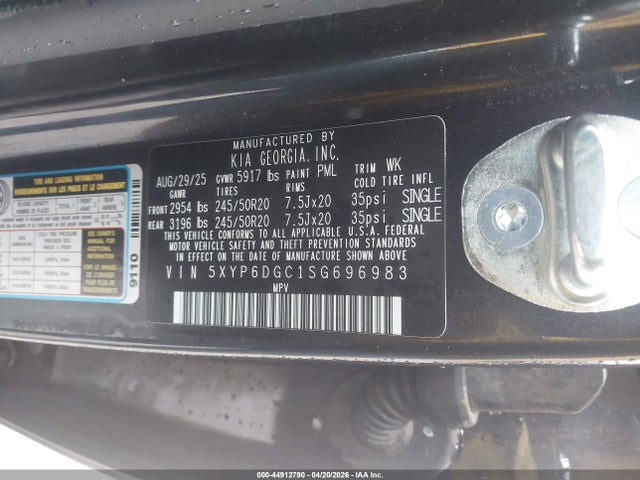 Продаж на аукціоні авто 2025 Kia Telluride S, vin: 5XYP6DGC1SG696983, номер лоту: 44912790