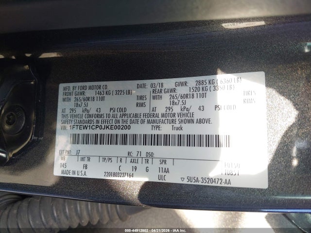 Aukcja sprzedaży 2018 Ford F-150 Xlt, vin: 1FTEW1CP0JKE00200, numer aukcji: 44912802