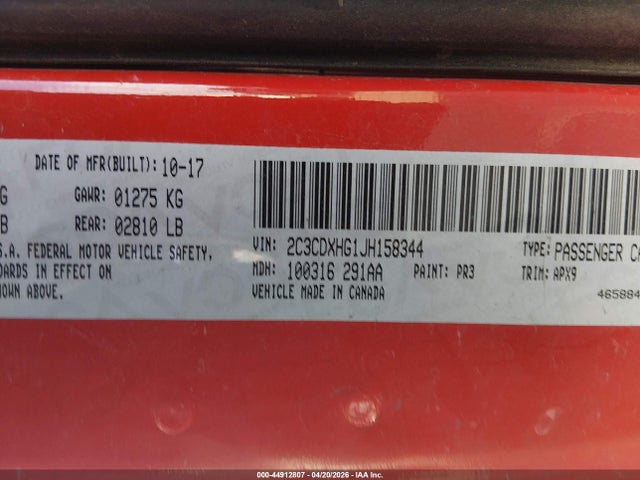 2018 Dodge Charger Sxt Plus Rwd მანქანა იყიდება აუქციონზე, vin: 2C3CDXHG1JH158344, აუქციონის ნომერი: 44912807