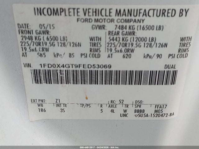 1FD0X4GT9FED53069 Ford F-450 Chassis Xlt
