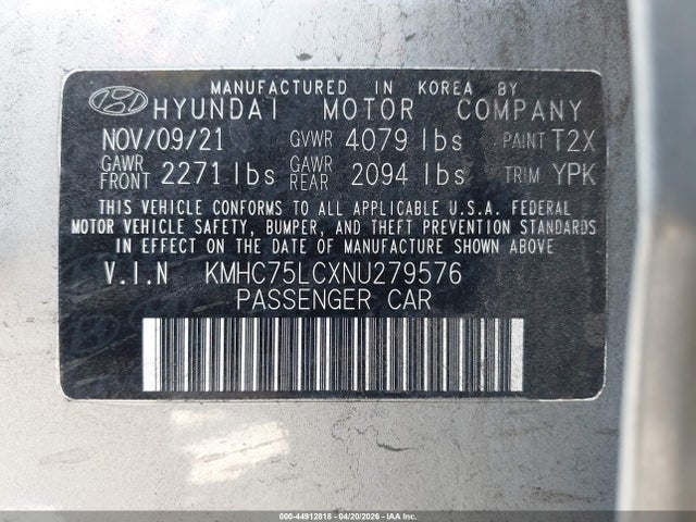 44912818 :رقم المزاد ، KMHC75LCXNU279576 vin ، 2022 Hyundai Ioniq Hybrid Se مزاد بيع