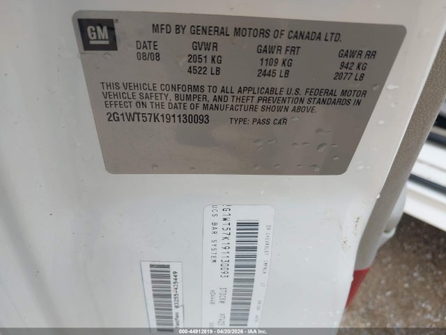 Aukcja sprzedaży 2009 Chevrolet Impala Lt, vin: 2G1WT57K191130093, numer aukcji: 44912819