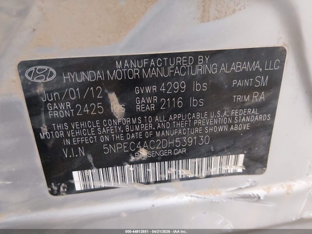 Aukcja sprzedaży 2013 Hyundai Sonata Limited, vin: 5NPEC4AC2DH539130, numer aukcji: 44912851