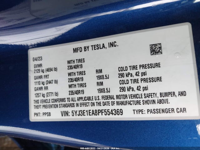 Aukcja sprzedaży 2023 Tesla Model 3 Rear-wheel Drive, vin: 5YJ3E1EA8PF554369, numer aukcji: 44912833