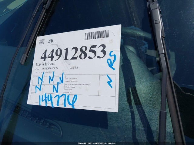 44912853 :رقم المزاد ، 3VW2K7AJ8CM467717 vin ، 2012 Volkswagen Jetta 2.0l S مزاد بيع