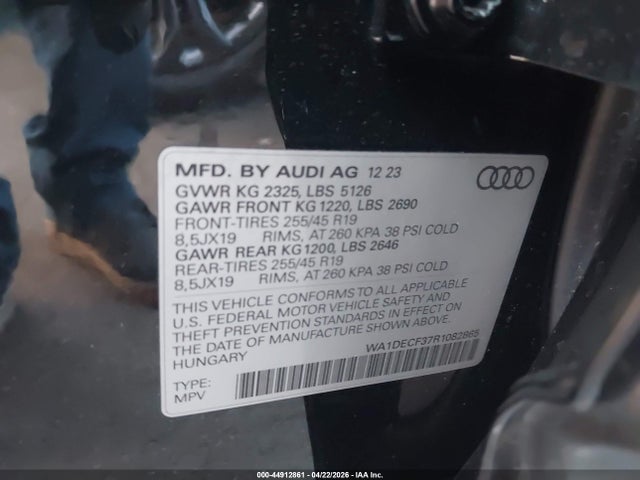 Aukcja sprzedaży 2024 Audi Q3 Premium 45 Tfsi S Line Quattro Tiptronic, vin: WA1DECF37R1082865, numer aukcji: 44912861
