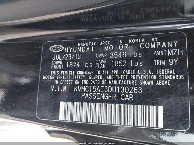 Aukcja sprzedaży 2013 Hyundai Accent Gs, vin: KMHCT5AE3DU130263, numer aukcji: 44912867