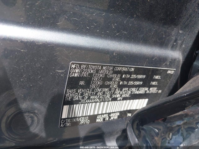 Aukcja sprzedaży 2022 Toyota Venza Xle, vin: JTEAAAAH9NJ111574, numer aukcji: 44912875