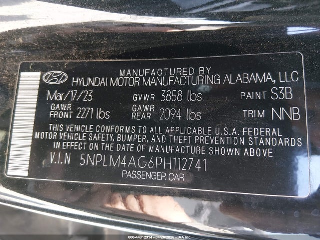 Aukcja sprzedaży 2023 Hyundai Elantra Sel, vin: 5NPLM4AG6PH112741, numer aukcji: 44912914