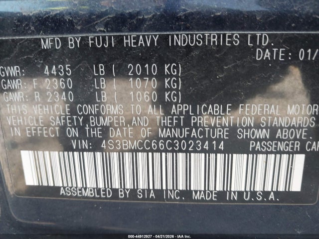 44912927 :رقم المزاد ، 4S3BMCC66C3023414 vin ، 2012 Subaru Legacy 2.5i Premium مزاد بيع