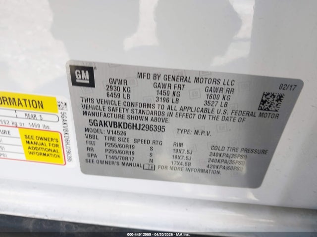 2017 Buick Enclave Leather მანქანა იყიდება აუქციონზე, vin: 5GAKVBKD6HJ296395, აუქციონის ნომერი: 44912959