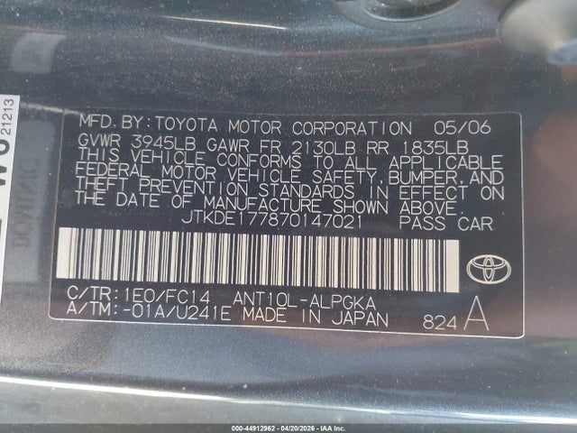 44912962 :رقم المزاد ، JTKDE177870147021 vin ، 2007 Scion Tc مزاد بيع