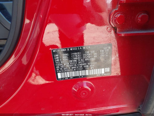 44912971 :رقم المزاد ، 3CZRU6H39JM722881 vin ، 2018 Honda Hr-v Lx مزاد بيع