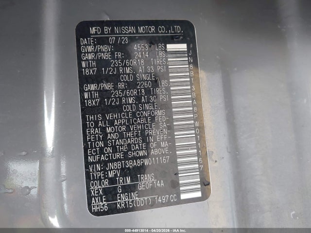 JN8BT3BA8PW011167 Nissan Rogue Sv Fwd
