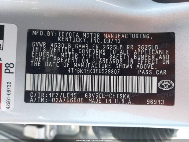 Toyota Camry Se V6 2014 4T1BK1FK3EU539807 Image 9