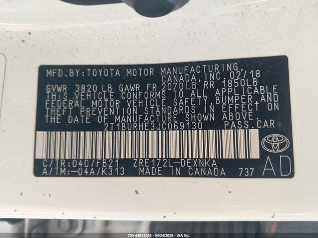 Toyota COROLLA LE 2018 2T1BURHE3JC069130 Image 9