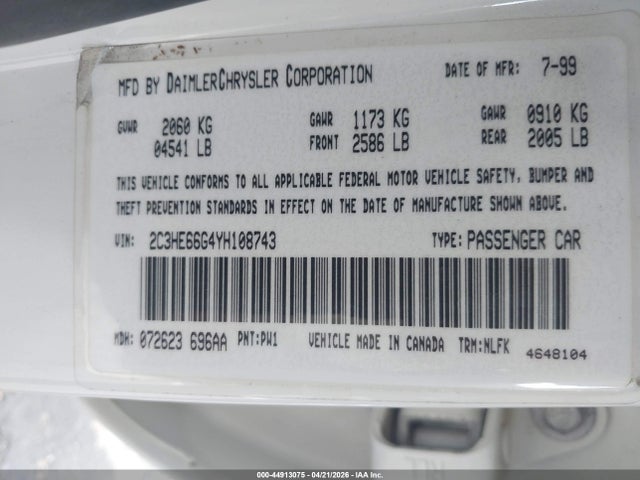 44913075 :رقم المزاد ، 2C3HE66G4YH108743 vin ، 2000 Chrysler 300m مزاد بيع