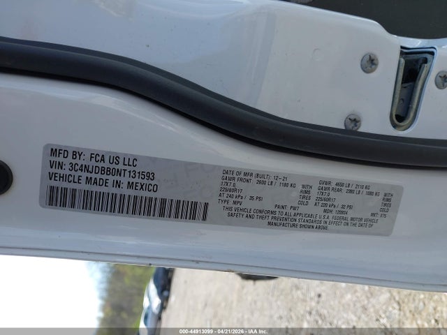 Aukcja sprzedaży 2022 Jeep Compass Latitude 4x4, vin: 3C4NJDBB0NT131593, numer aukcji: 44913099