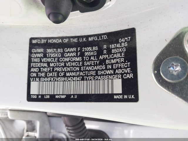 Honda CIVIC EX 2017 SHHFK7H59HU424947 Image 9