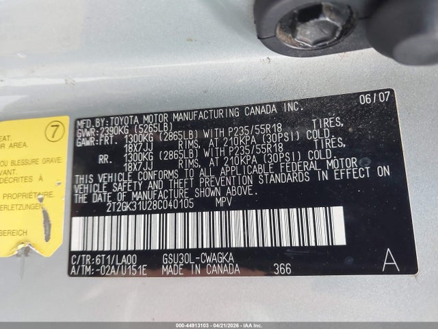 Продажа на аукционе авто 2008 Lexus Rx 350, vin: 2T2GK31U28C040105, номер лота: 44913103
