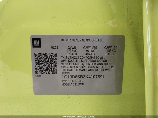 1G1JD6SB3K4107591 Chevrolet Sonic Lt Auto