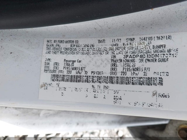 Продаж на аукціоні авто 2013 Ford Fiesta Se, vin: 3FADP4BJ3DM170713, номер лоту: 44913120