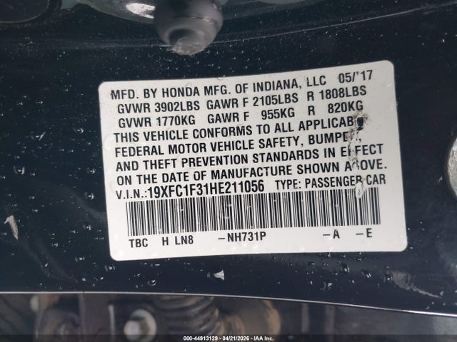 19XFC1F31HE211056 Honda Civic Ex-t