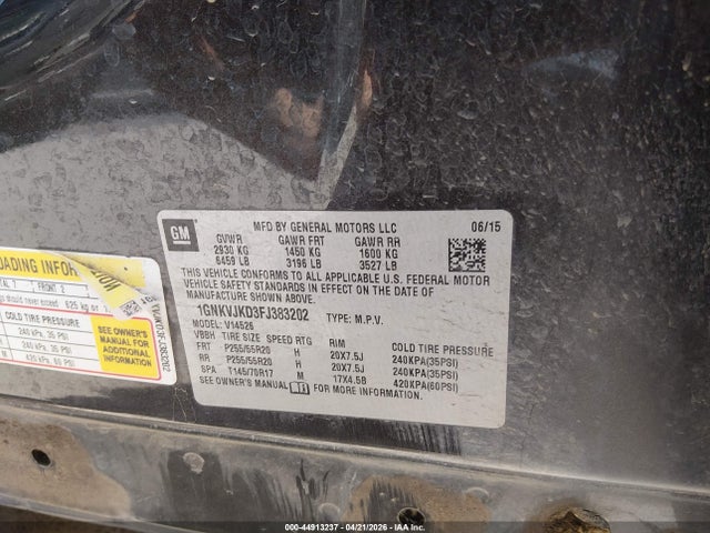 Aukcja sprzedaży 2015 Chevrolet Traverse Ltz, vin: 1GNKVJKD3FJ383202, numer aukcji: 44913237