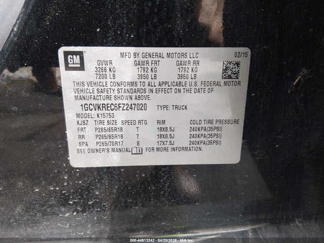 Chevrolet Silverado 1500 2lt 2015 1GCVKREC6FZ247020 Image 9