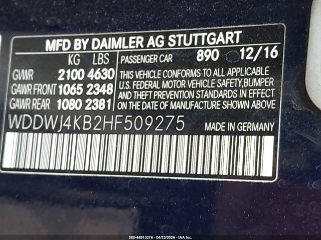 44913276 :رقم المزاد ، WDDWJ4KB2HF509275 vin ، 2017 Mercedes-benz C 300 4matic مزاد بيع