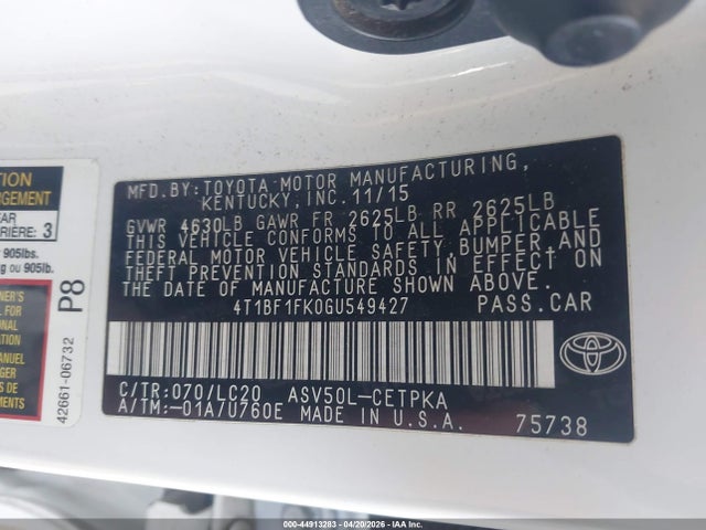 Toyota CAMRY XSE 2016 4T1BF1FK0GU549427 Image 9
