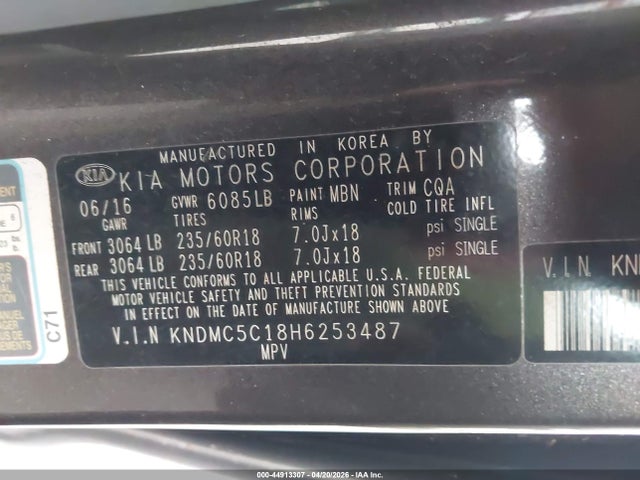 Aukcja sprzedaży 2017 Kia Sedona Ex, vin: KNDMC5C18H6253487, numer aukcji: 44913307