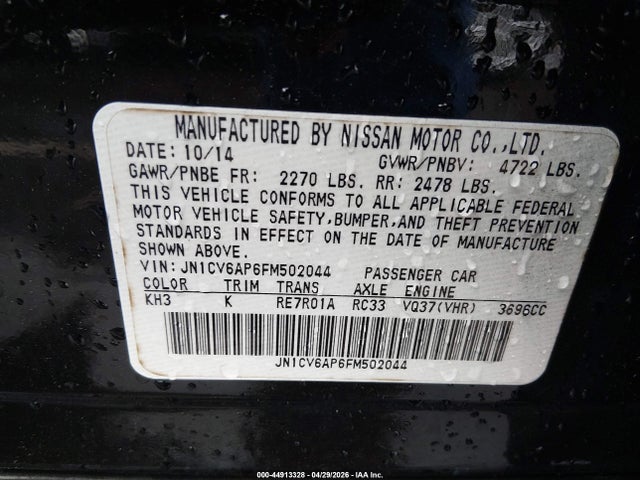 Продаж на аукціоні авто 2015 Infiniti Q40, vin: JN1CV6AP6FM502044, номер лоту: 44913328