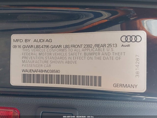 Aukcja sprzedaży 2017 Audi A4 2.0t Premium, vin: WAUENAF48HN038580, numer aukcji: 44913389