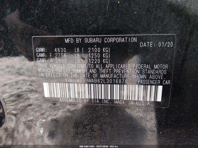 Продажа на аукционе авто 2020 Subaru Legacy, vin: 4S3BWAB62L3016878, номер лота: 44913403