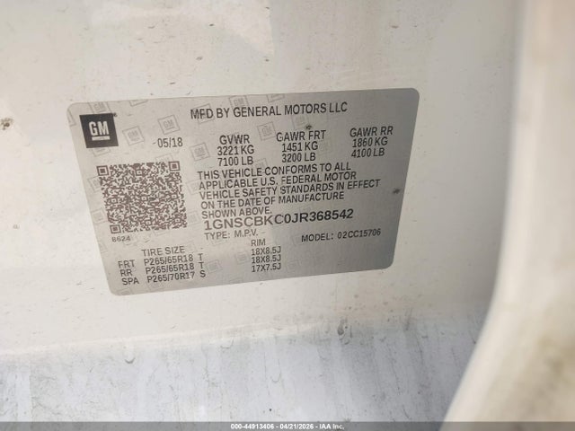 2018 Chevrolet Tahoe Lt მანქანა იყიდება აუქციონზე, vin: 1GNSCBKC0JR368542, აუქციონის ნომერი: 44913406