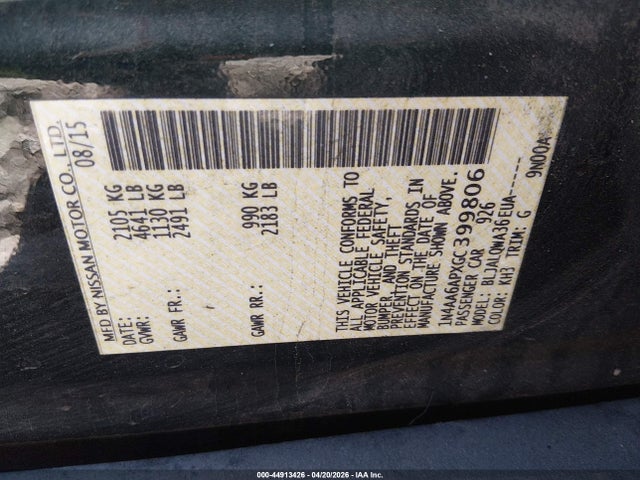 Nissan Maxima 3.5 S 2016 1N4AA6APXGC399806 Image 9