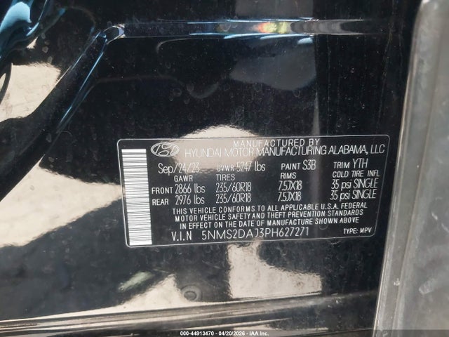 Продаж на аукціоні авто 2023 Hyundai Santa Fe Sel, vin: 5NMS2DAJ3PH627271, номер лоту: 44913470