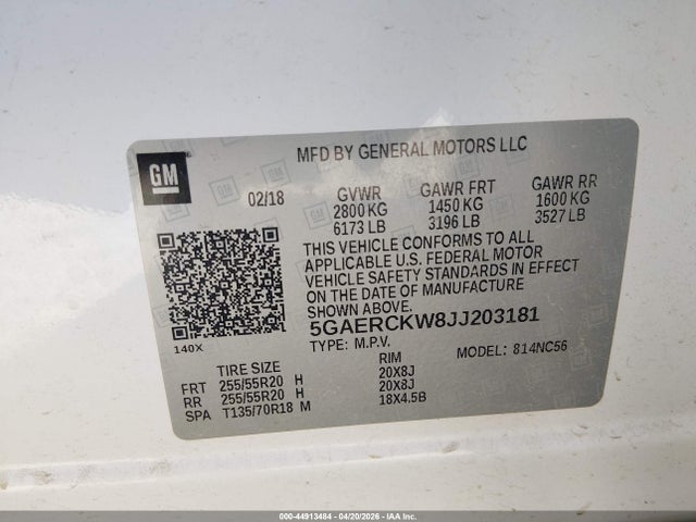 44913484 :رقم المزاد ، 5GAERCKW8JJ203181 vin ، 2018 Buick Enclave Premium مزاد بيع