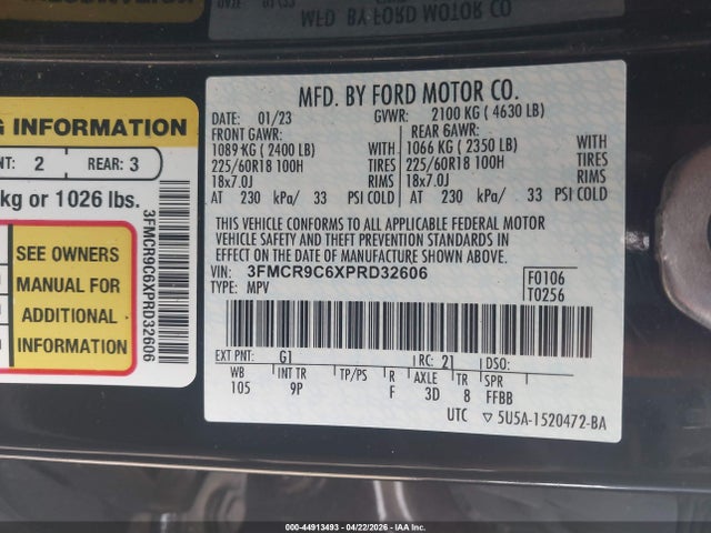 2023 Ford Bronco Sport Outer Banks მანქანა იყიდება აუქციონზე, vin: 3FMCR9C6XPRD32606, აუქციონის ნომერი: 44913493