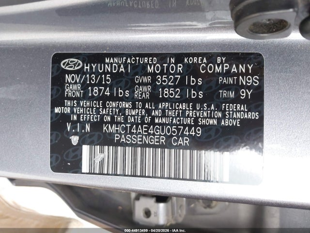 Aukcja sprzedaży 2016 Hyundai Accent Se, vin: KMHCT4AE4GU057449, numer aukcji: 44913499