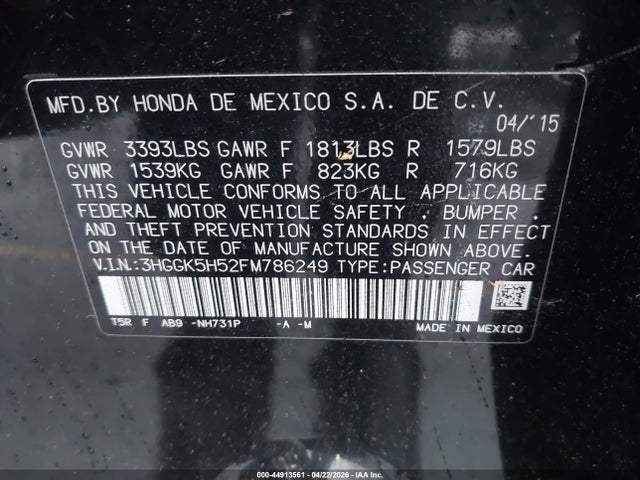 Honda FIT LX 2015 3HGGK5H52FM786249 Image 9