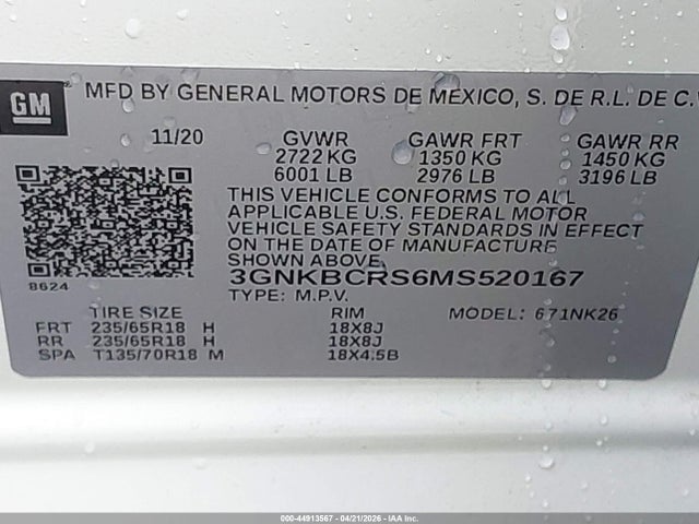 3GNKBCRS6MS520167 Chevrolet Blazer Fwd 2lt