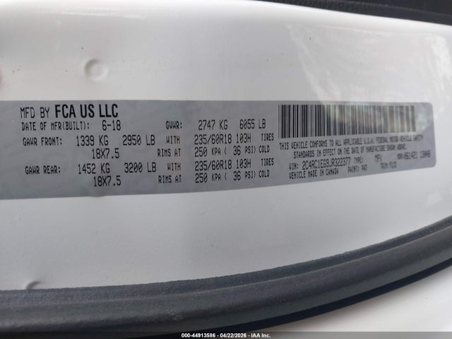 Aukcja sprzedaży 2018 Chrysler Pacifica Touring L Plus, vin: 2C4RC1EG9JR322377, numer aukcji: 44913586