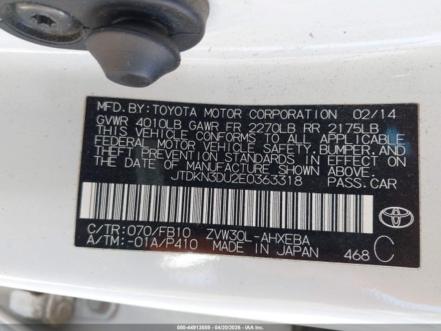 Toyota Prius Two 2014 JTDKN3DU2E0363318 Image 9