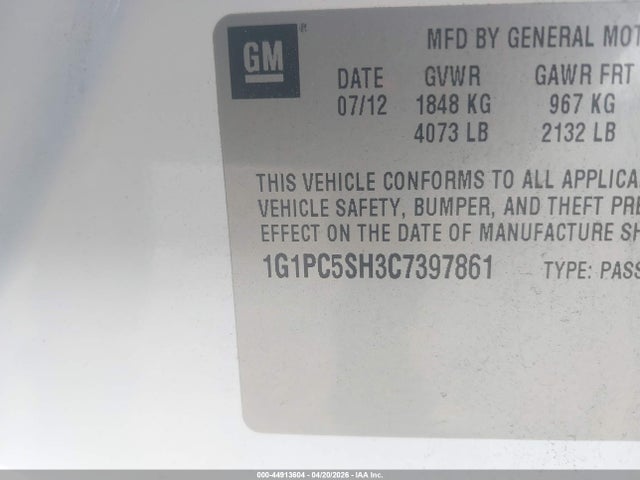 2012 CHEVROLET CRUZE 1G1PC5SH3C7397861 Photo 8